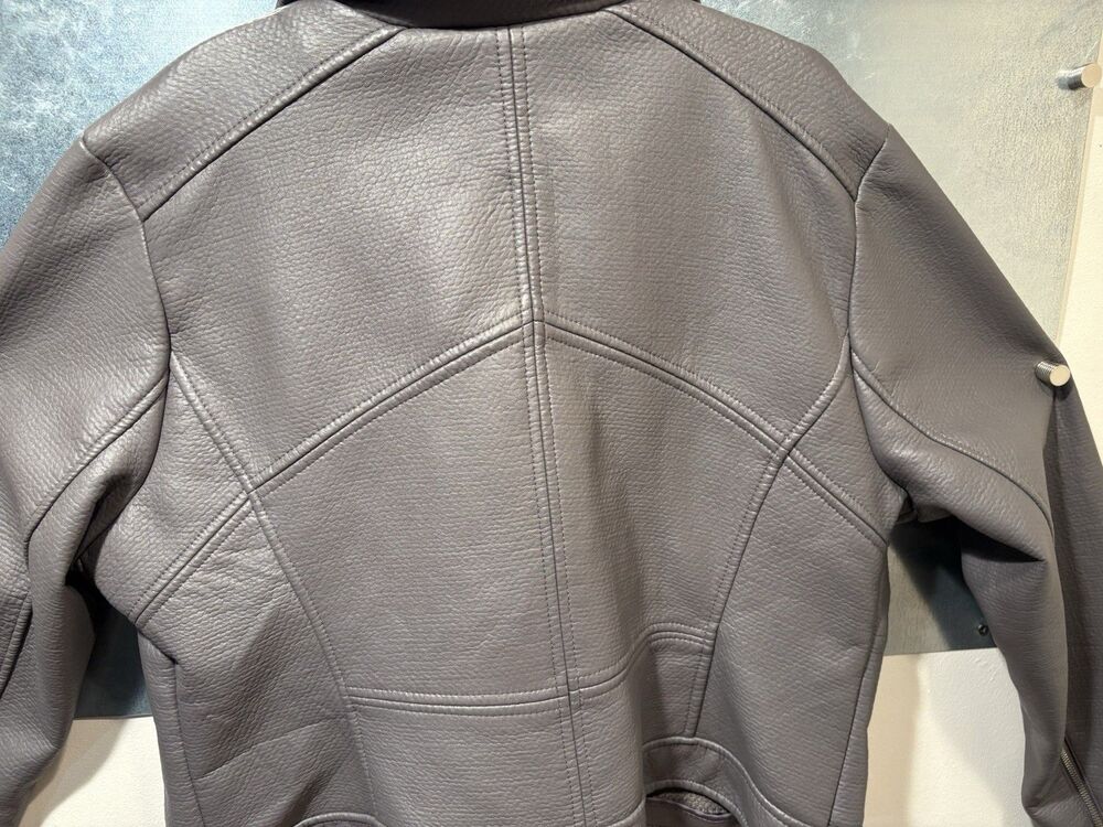Motorcycle Jacket Asymmetrical Zip New York & Co Faux Leather Gray XXL NWOT - Picture 12 of 16